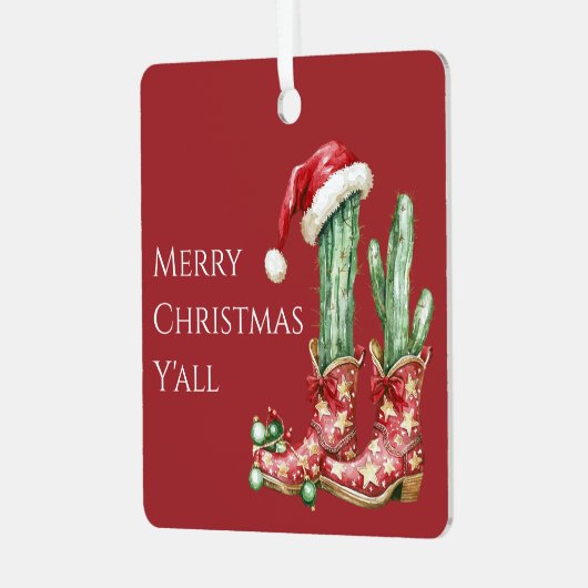 Cactus Pet Sterren Westerne Cowboy Laarzen Kerst Metalen Ornament (Voorkant links)