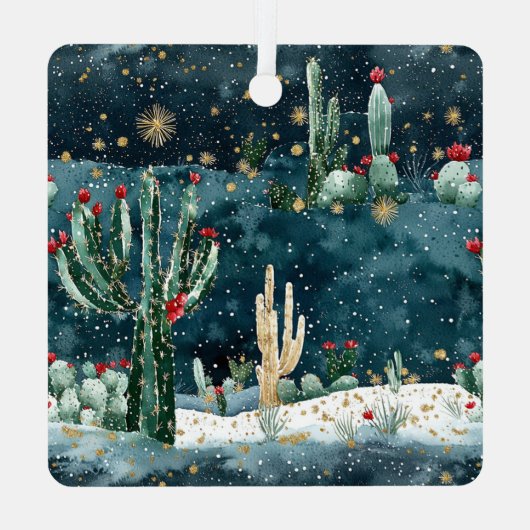 Cactus Pet Sterren Westerne Cowboy Laarzen Kerst Metalen Ornament (Achterkant)