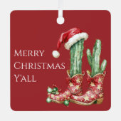 Cactus Pet Sterren Westerne Cowboy Laarzen Kerst Metalen Ornament (Voorkant)