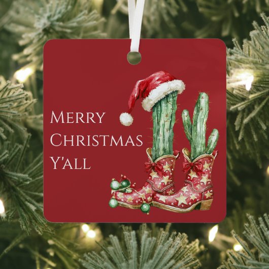 Cactus Pet Sterren Westerne Cowboy Laarzen Kerst Metalen Ornament (Insitu)