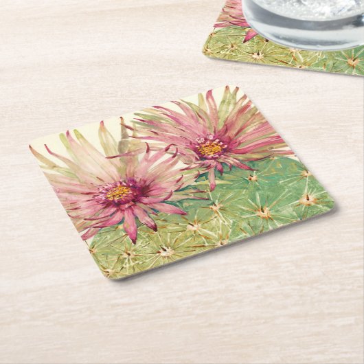 Cactus Pink Blossom Kartonnen Onderzetters (Schuin)
