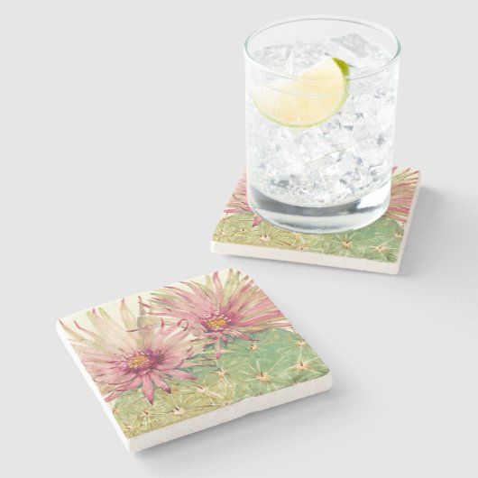 Cactus Pink Blossom Stenen Onderzetter (Zijkant)