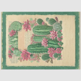 Cactus Pink Flower Ephemera Collage Art No1 Tissuepapier