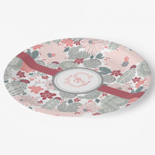 Cactus Pink Munt Succulents Cacti Planten Papieren Bordje (Gekanteld)