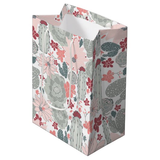 Cactus Pink Succulents Floral Pattern Medium Cadeauzakje (Voorkant Gekanteld)