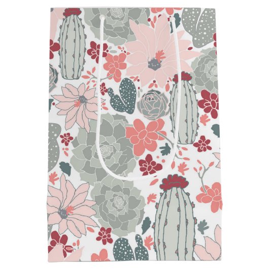 Cactus Pink Succulents Floral Pattern Medium Cadeauzakje (Achterkant)