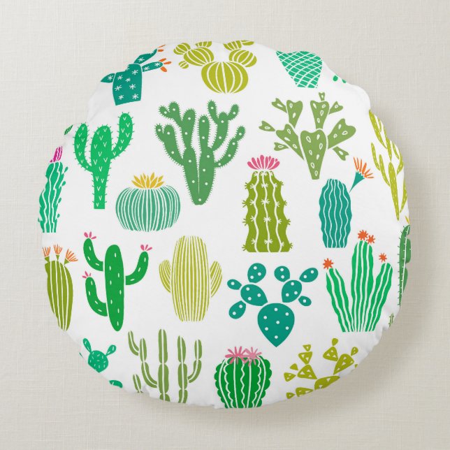 Cactus plant:  bloemenset. rond kussen (Voorkant)