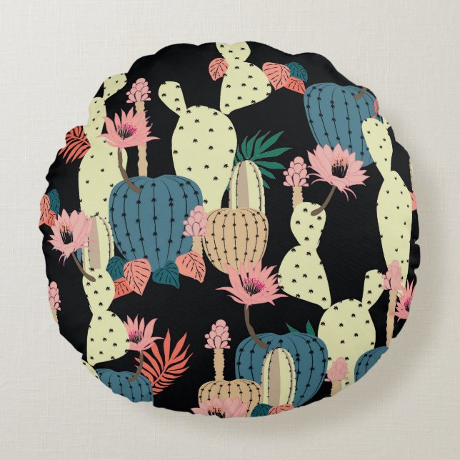 Cactus Plant:  Botanisch Patroon Rond Kussen (Voorkant)