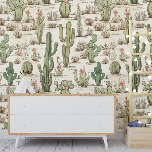 Cactus Plant Flowers Western woestijnlandschap Behang (Creator heeft geüpload)