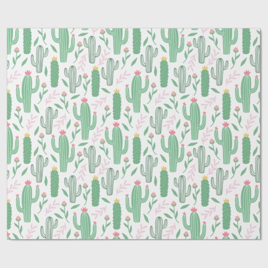 Cactus Plant Green Paars Pattern Cadeaupapier (Vlak)