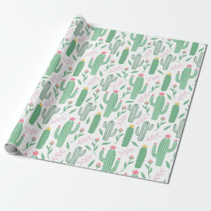 Cactus Plant Green Paars Pattern Cadeaupapier