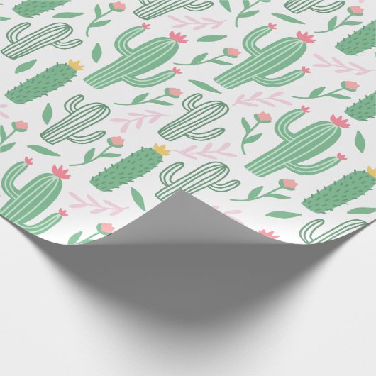 Cactus Plant Green Paars Pattern Cadeaupapier (Hoek)