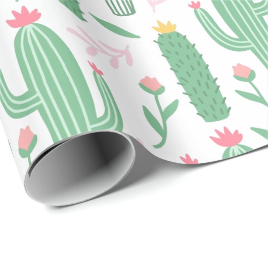 Cactus Plant Green Paars Pattern Cadeaupapier (Rol Hoek)