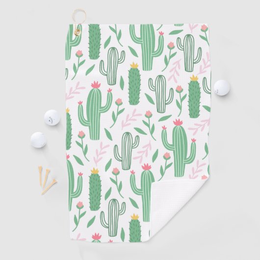 Cactus Plant Green Paars Pattern Golfhanddoek (Insitu)