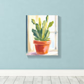 Cactus Plant | Groene Botanische Aquarel Canvas Afdruk (Insitu (Houten vloer))