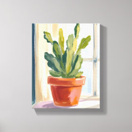 Cactus Plant | Groene Botanische Aquarel Canvas Afdruk