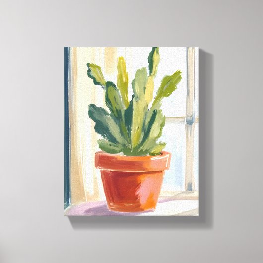 Cactus Plant | Groene Botanische Aquarel Canvas Afdruk (Voorkant)
