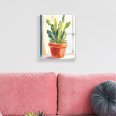 Cactus Plant | Groene Botanische Aquarel Canvas Afdruk (Insitu (Woonkamer))