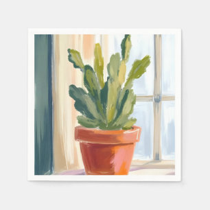Cactus Plant   Groene Botanische Waterverf Servet