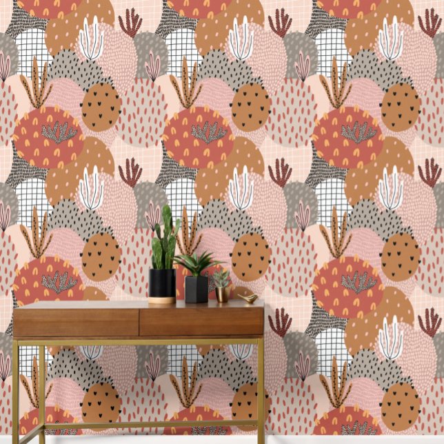 Cactus Plant Grote Bold Abstract Patroon Behang (Cactus Plant Big Bold Modern Abstract Pattern wallpaper from Ricaso. Ideal for any room)
