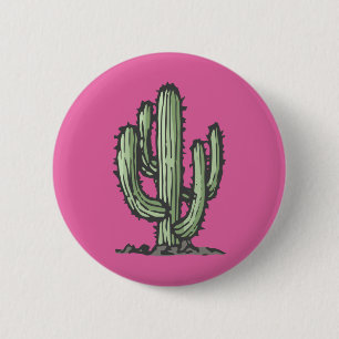 Cactus Plant hand getekende illustratie roze Ronde Button 5,7 Cm
