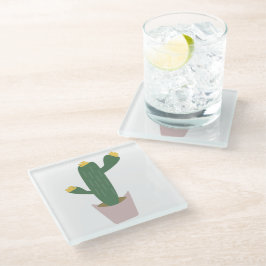 Cactus Plant Hoge Roze Groene Glas Onderzetter