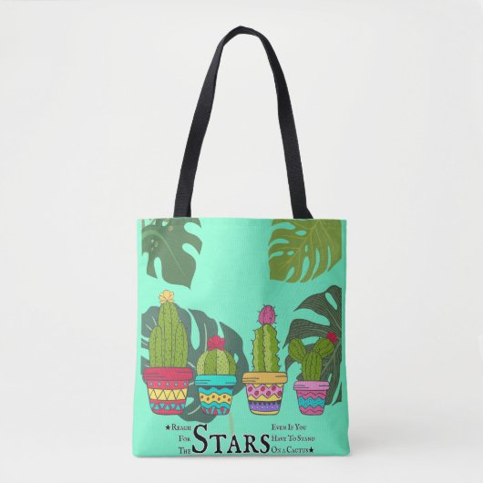 Cactus plant met quote tote bag (Voorkant)