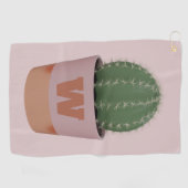 Cactus Plant Monogrammed Roze en Groen Golfhanddoek (Horizontaal)