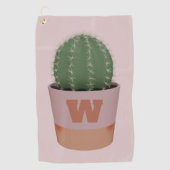 Cactus Plant Monogrammed Roze en Groen Golfhanddoek (Voorkant)