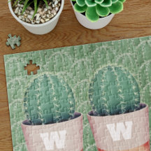 Cactus Plant Pot Monogram Jigzaag Puzzle