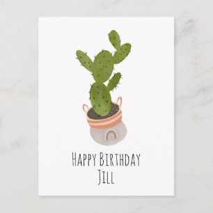 Cactus Plant Regenboog Mand Hand Getekende Verjaar Briefkaart