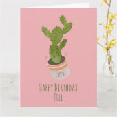 Cactus Plant Regenboog Mand Tekening  Verjaardag Kaart (Gele Bloem)