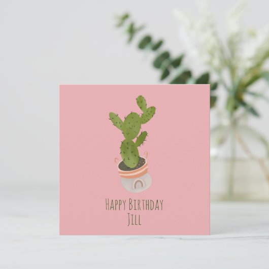 Cactus Plant Regenbooghandvat hand getekende geboo Kaart (Staand voorkant)
