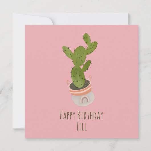 Cactus Plant Regenbooghandvat hand getekende geboo Kaart (Voorkant)