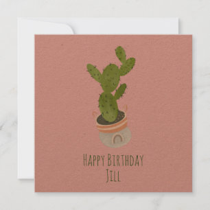 Cactus Plant Regenbooghandvat Handtekening Birthda Kaart