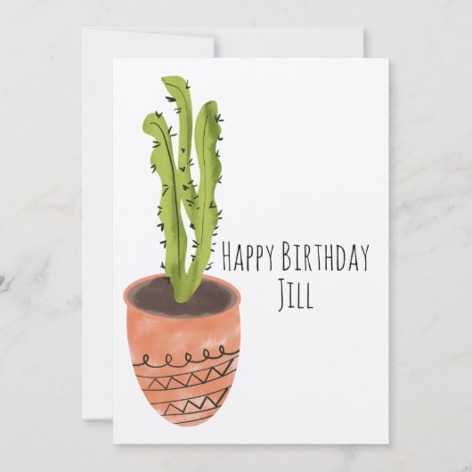 Cactus Plant Terracotta Hand Drawn Birthday Kaart (Voorkant)