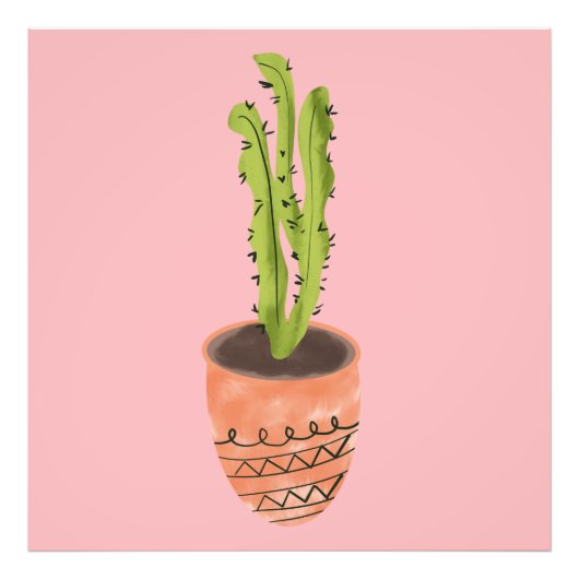 Cactus Plant Terracotta Hand Drawn roze Foto Afdruk (Voorkant)