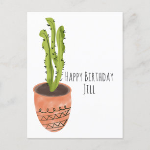 Cactus Plant Terracotta Hand Getekende Verjaardag  Briefkaart