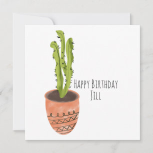 Cactus Plant Terracotta Hand Getekende Verjaardag Kaart