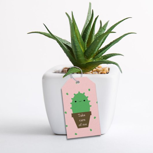 Cactus plant zorgt voor me schattige kawaii cadeaulabel