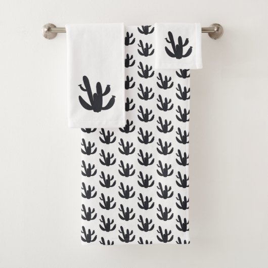 Cactus Plant Zwart Desert Badhanddoek Set Bad Handdoek (Insitu)