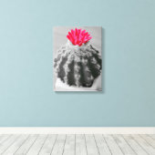 Cactus Plant zwart wit foto met roze bloem Canvas Afdruk (Insitu (Houten vloer))
