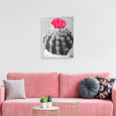Cactus Plant zwart wit foto met roze bloem Canvas Afdruk (Insitu (Woonkamer))