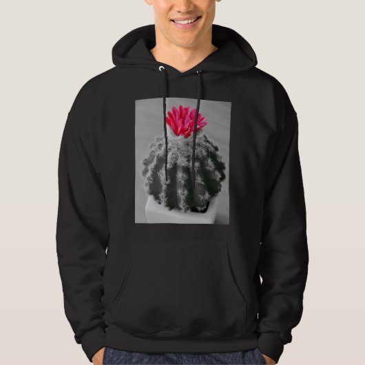 Cactus Plant zwart wit foto met roze bloem Hoodie (Voorkant)