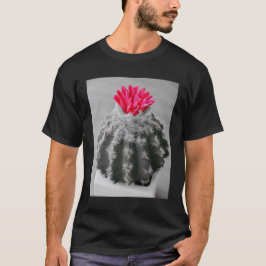 Cactus Plant zwart wit foto met roze bloem T-shirt