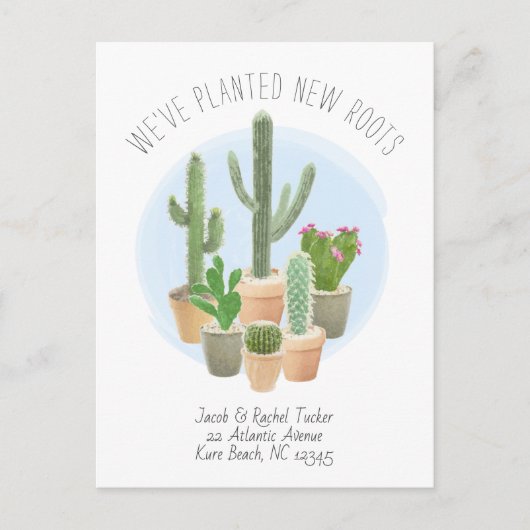 Cactus Planted New Roots Moving Announcement Briefkaart (Voorkant)