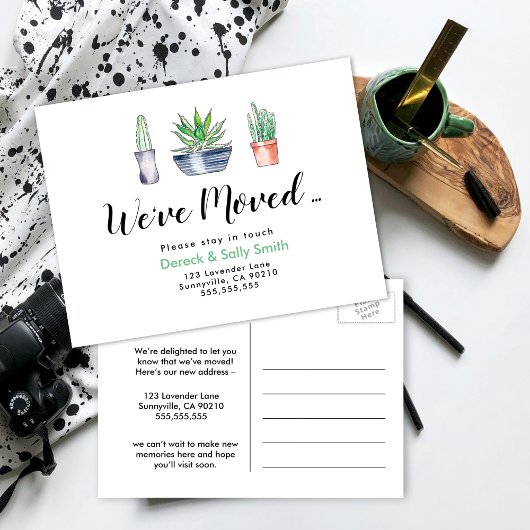 cactus planten Adreswijziging we zijn verhuisd Aankondigingskaart