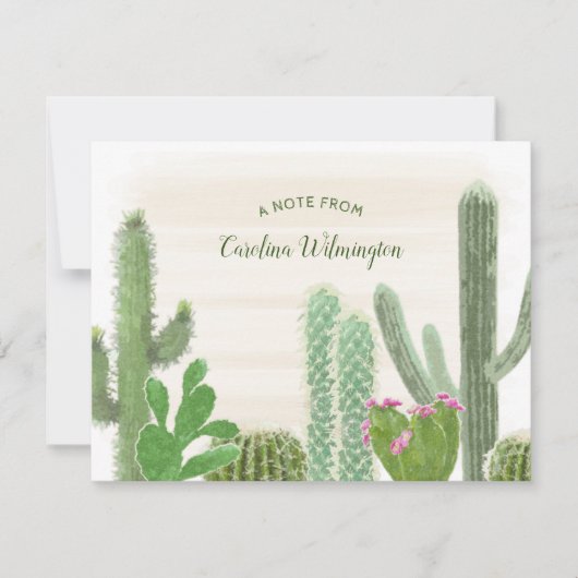 Cactus Planten Boho Desert Waterverf Notitiekaartje (Voorkant)