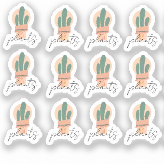 Cactus Planten Elegant Script Sticker Set (Voorkant)
