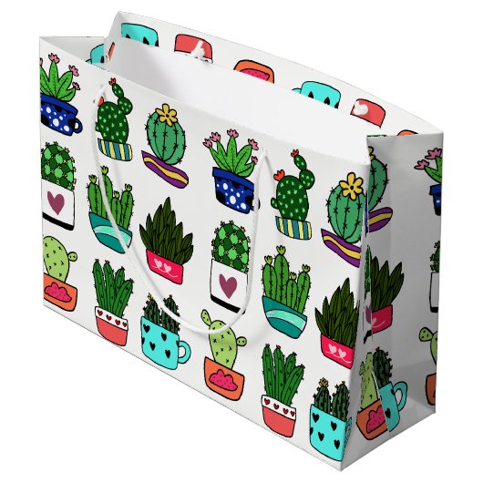 Cactus planten in kleurrijke pot grote cadeazak groot cadeauzakje (Achterkant Gekanteld)